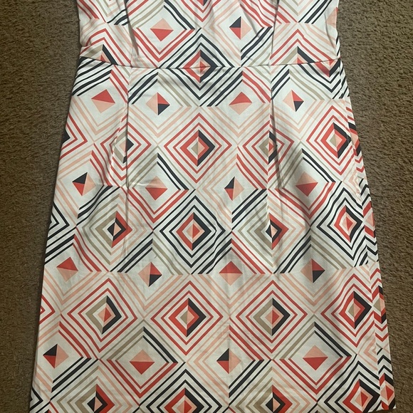 Tommy Hilfiger White Geometric Pattern Fit Flare Pleated Skirt Dress Women's 8 - Picture 3 of 4
